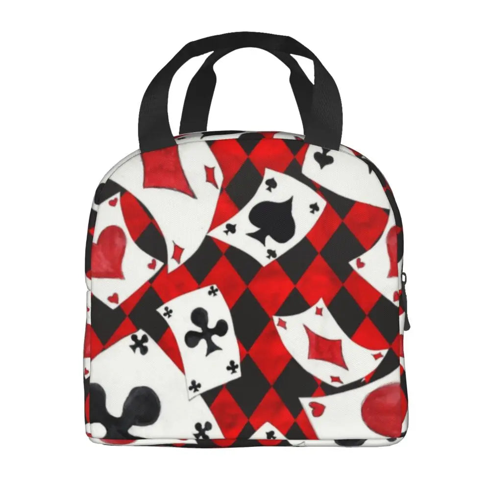 Poker Four Suits Portable Lunch Box Étanche Card Game Players Cooler Thermal Food Insulated Lunch Bag School Children Student