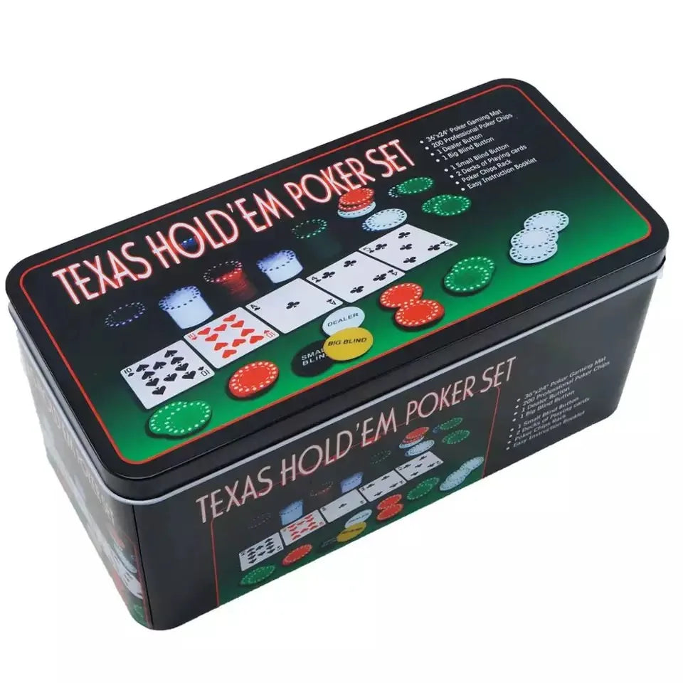 Board Game Poker Set 100 or 200 Chips to Play Poker Cards, Set with Metal Box Professional Casino Chips for Black Jack, with 4 Colors and Distributor Buttons, 100 Pcs |   200 Pcs