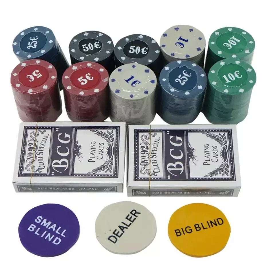 Board Game Poker Set 100 or 200 Chips to Play Poker Cards, Set with Metal Box Professional Casino Chips for Black Jack, with 4 Colors and Distributor Buttons, 100 Pcs |   200 Pcs